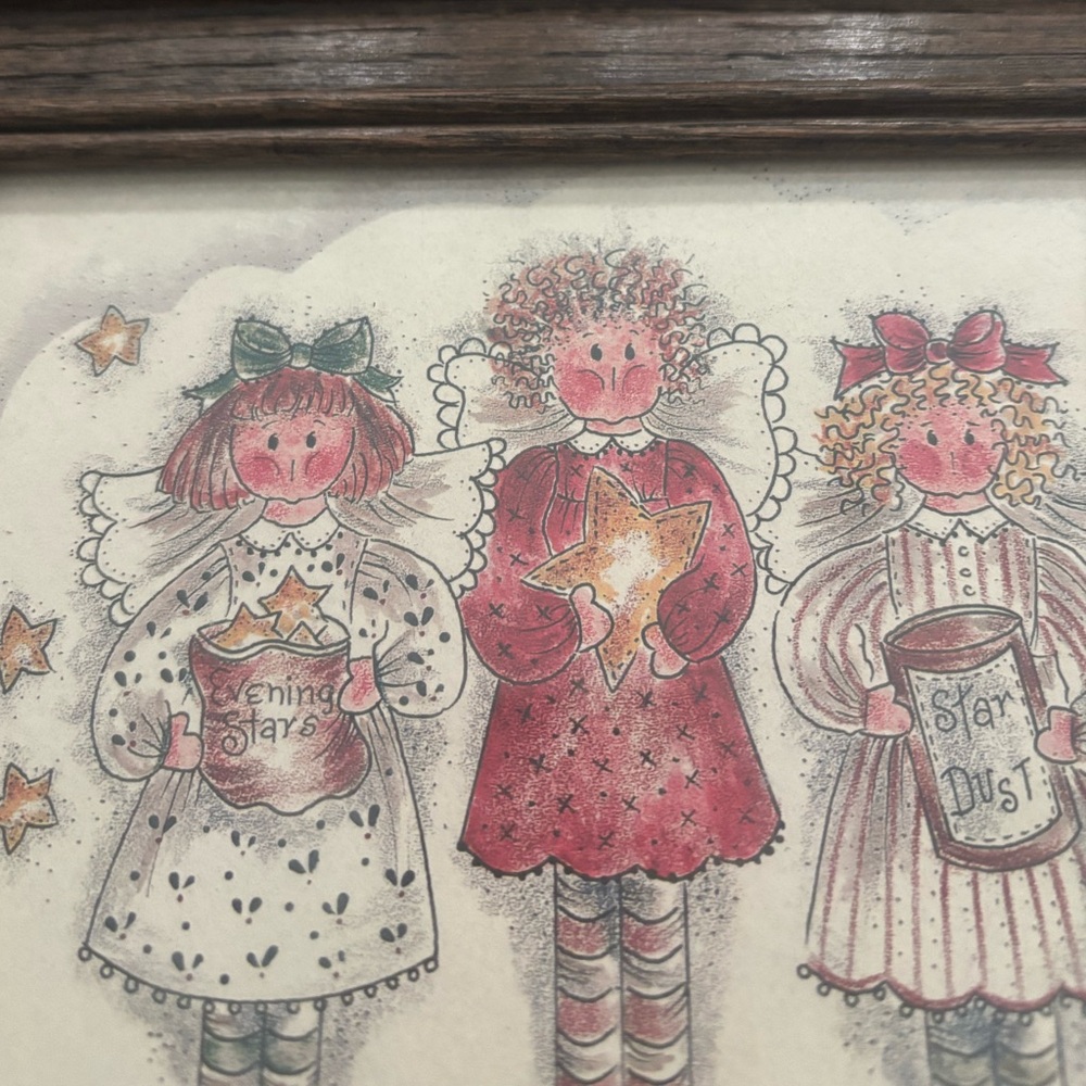 Three Sister Angels Picture Wooden Frame Sweet Home Decor Final Sale